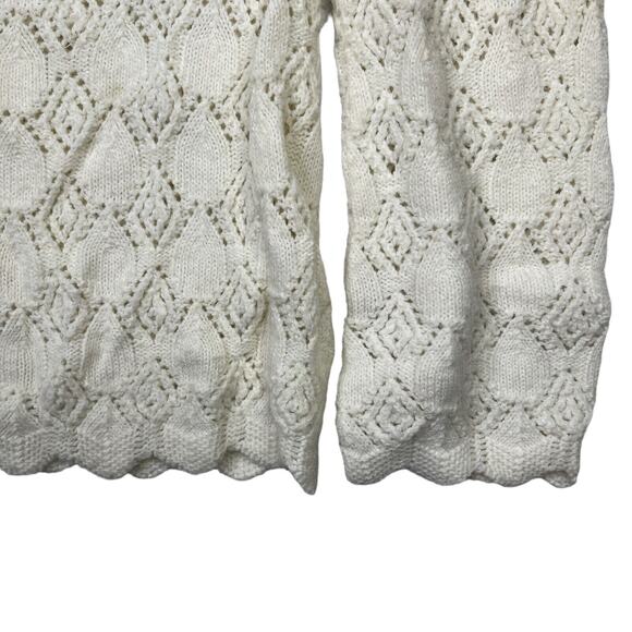 Vintage 60s Pointelle Knit Scallop Button Up Sweater Cardigan FLAW White Small - Picture 5 of 6
